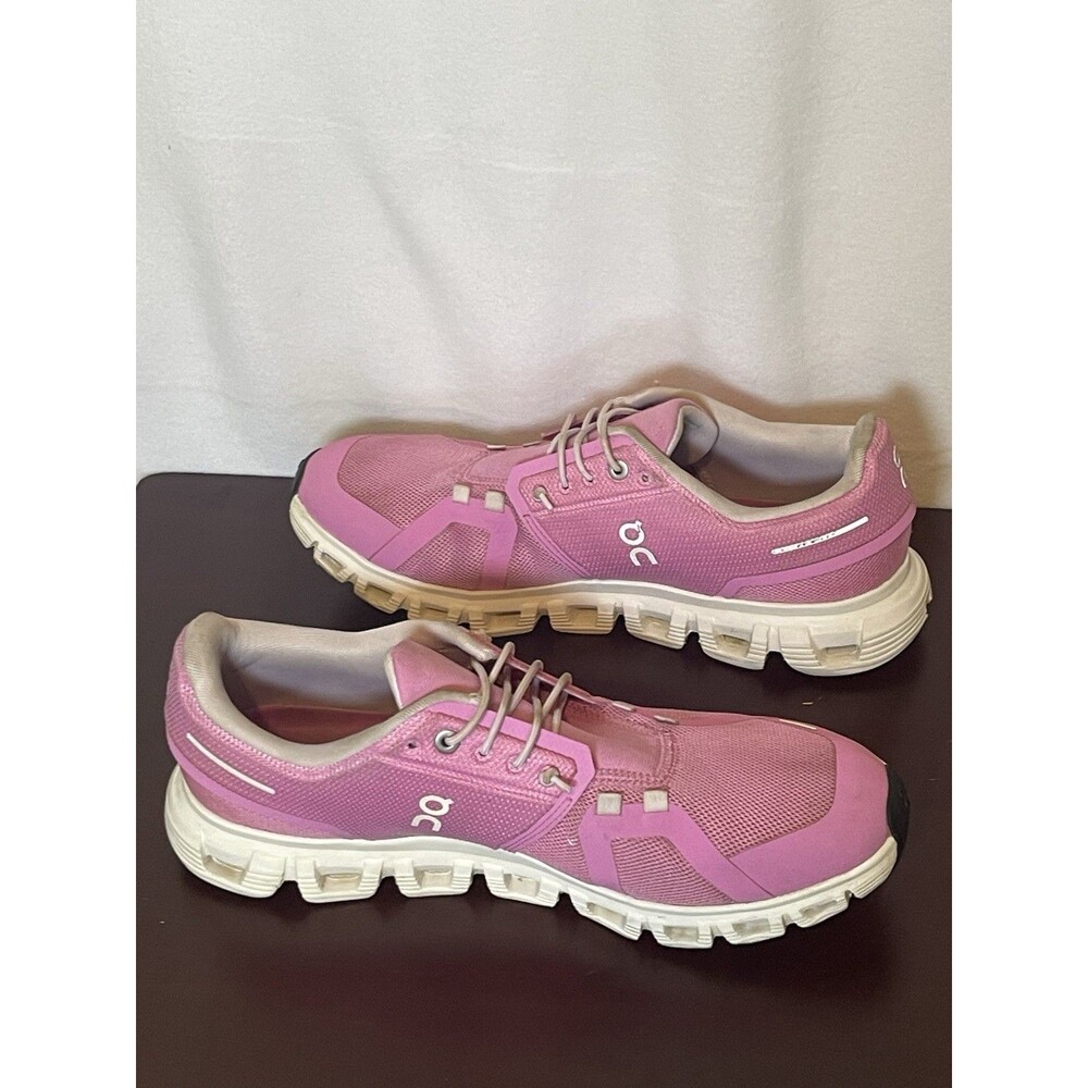 On Cloud 6 Raspberry/White Women's Size 10 Mesh Low Top Lace-Up Sneakers - Picture 6 of 10